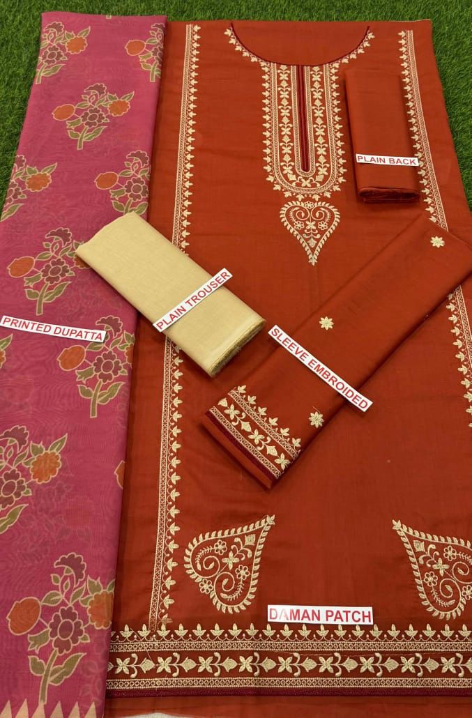 ZARA SHAHJAHAN 3PC Embroidered lawn with Voil Dupatta-6029