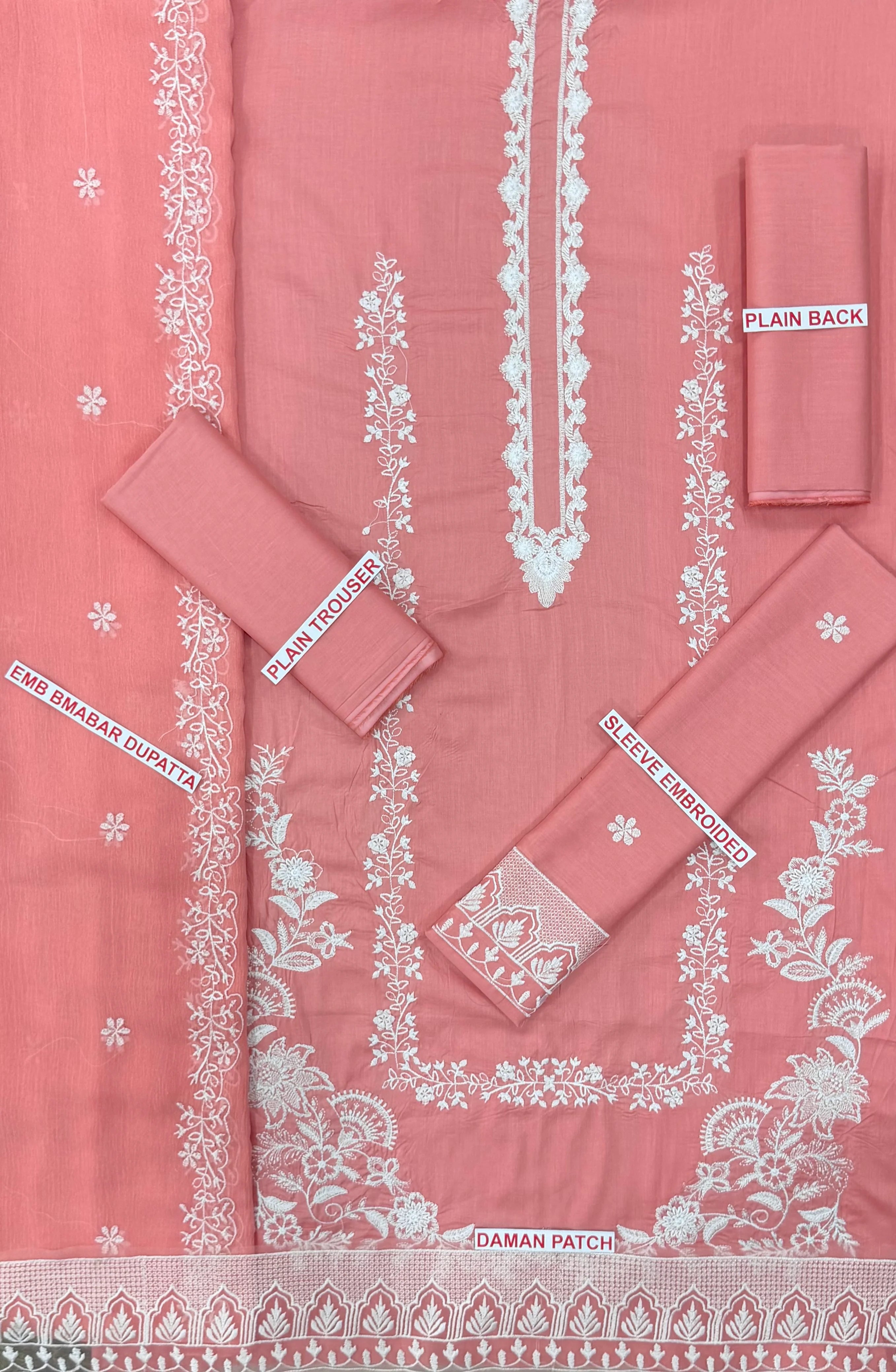 Zarqash 3PC Embroidered Lawn suit with Embroidered Chiffon dupatta-6015