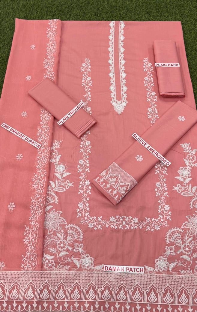 Zarqash 3PC Embroidered Lawn suit with Embroidered Chiffon dupatta-6015
