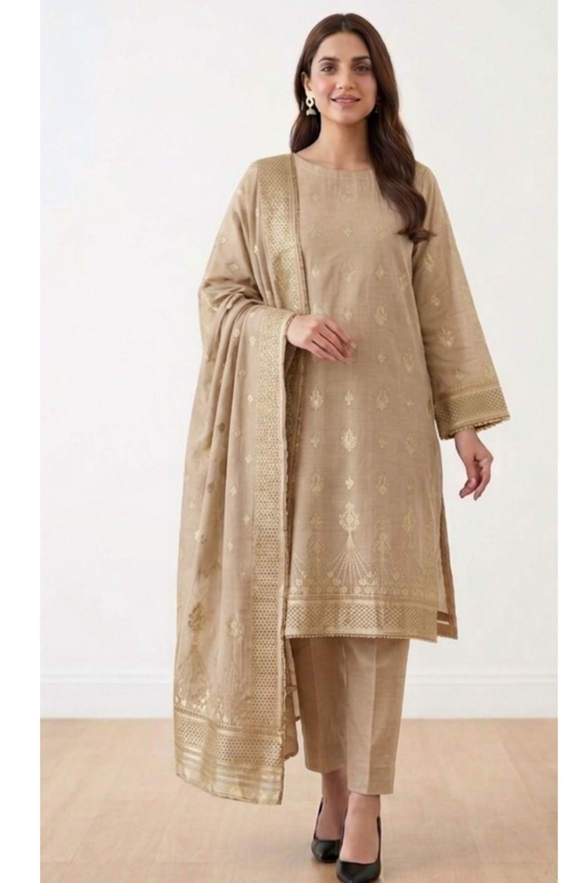 Biege-Jacquard-3 Piece