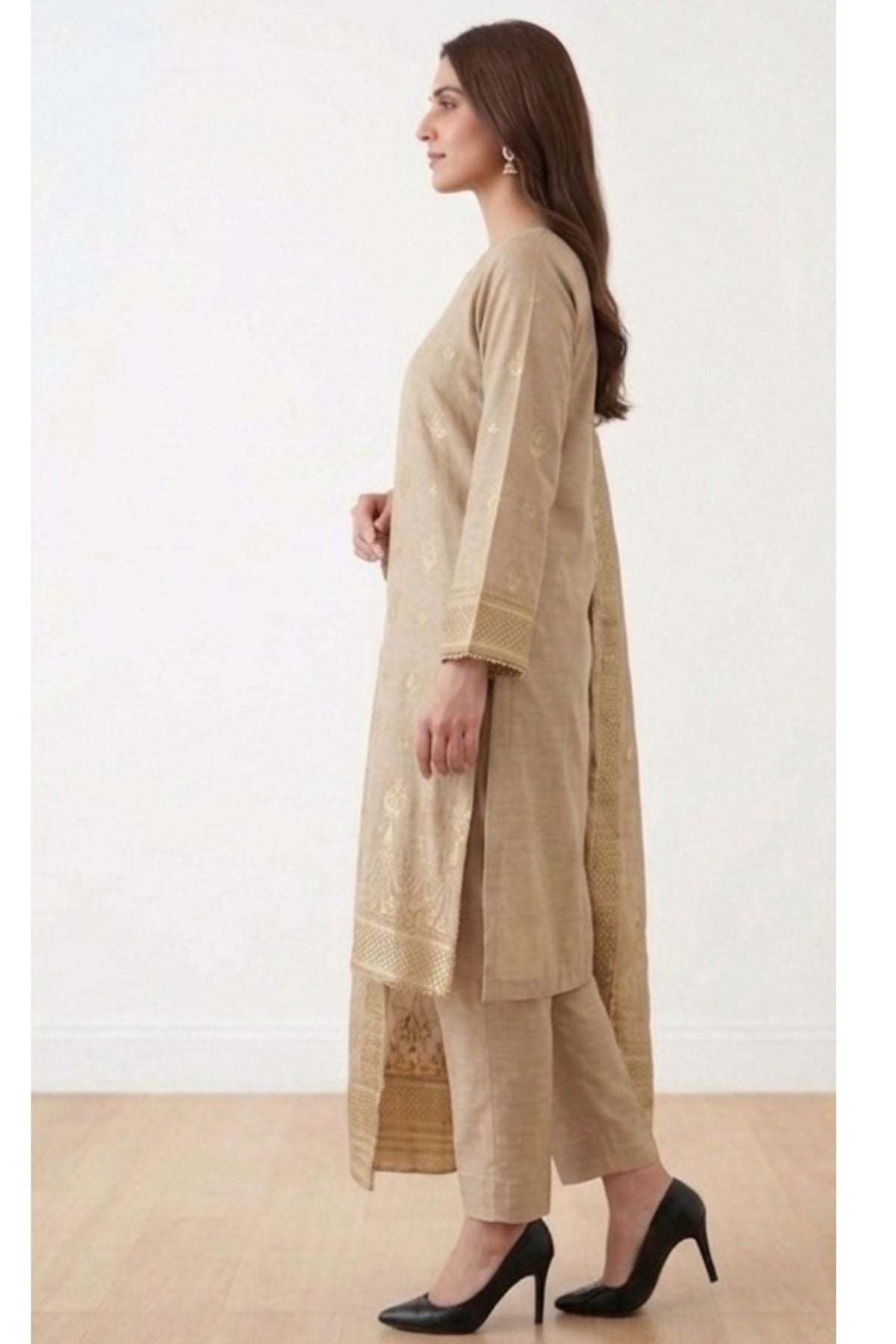 Biege-Jacquard-3 Piece