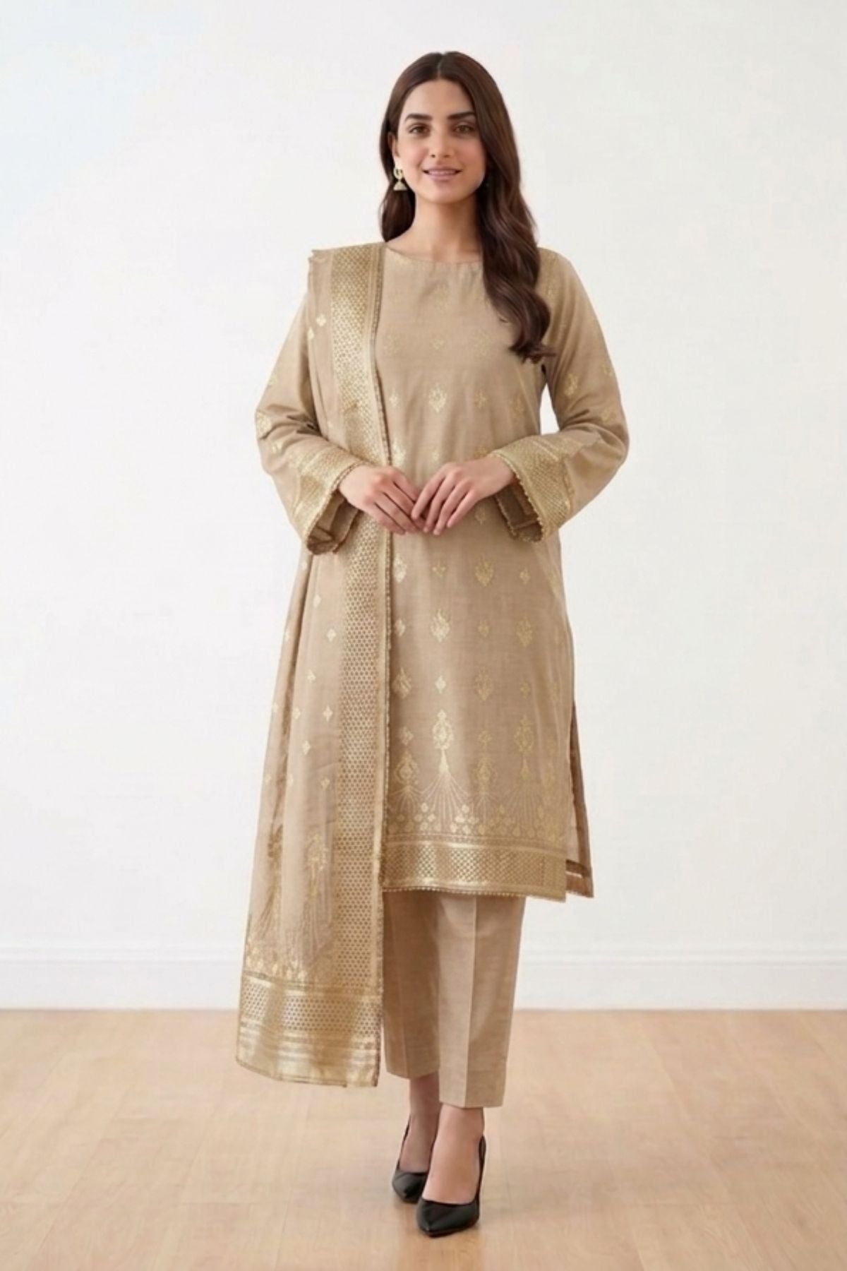 Biege-Jacquard-3 Piece