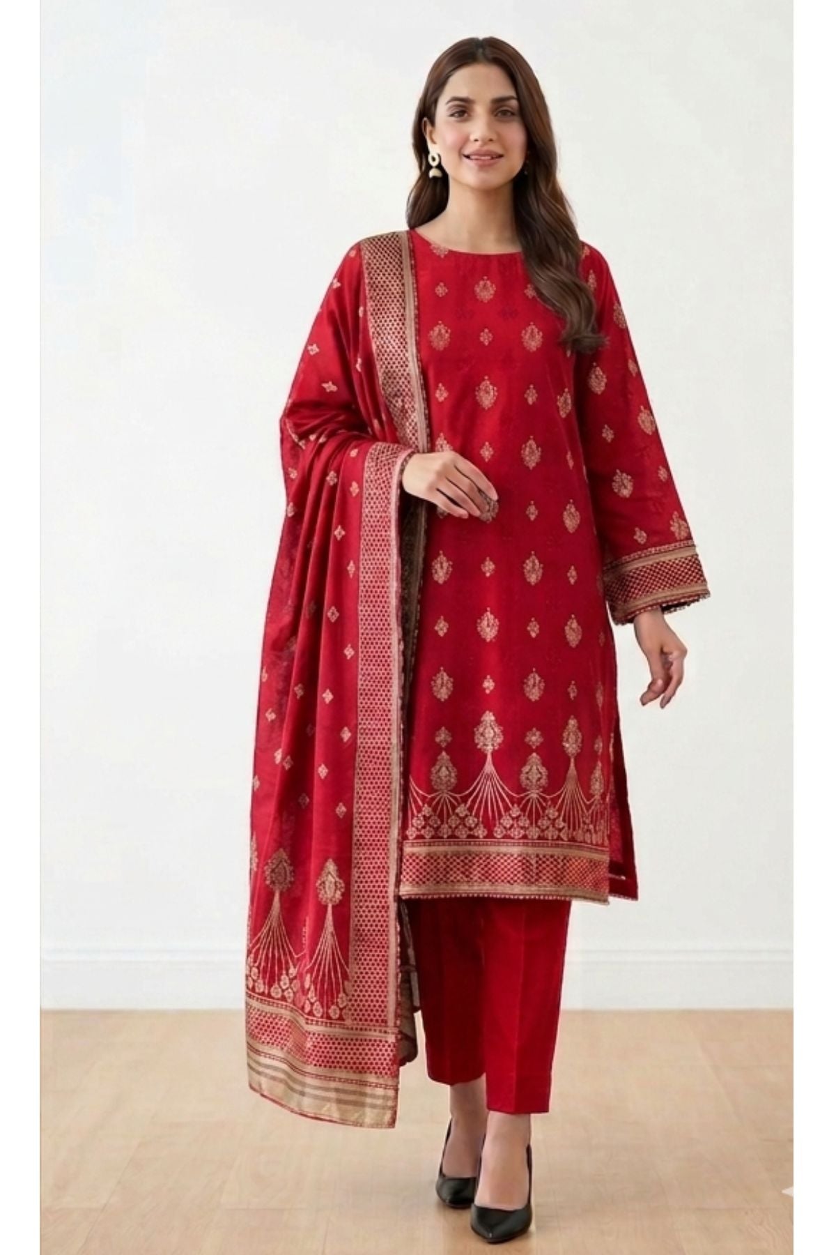 Red-Jacquard-3 Piece