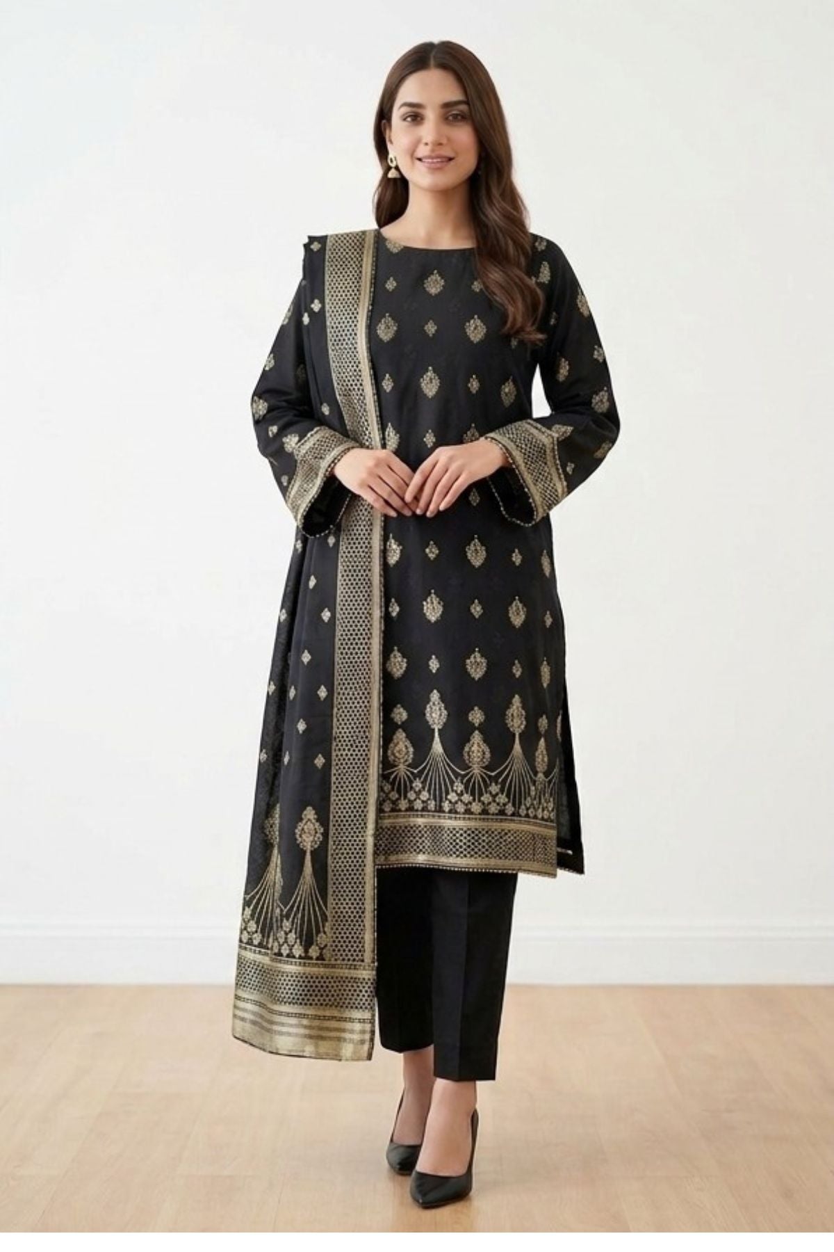 Black-Jacquard 3-Piece