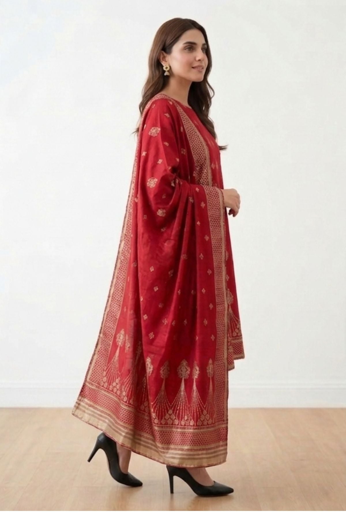 Red-Jacquard-3 Piece