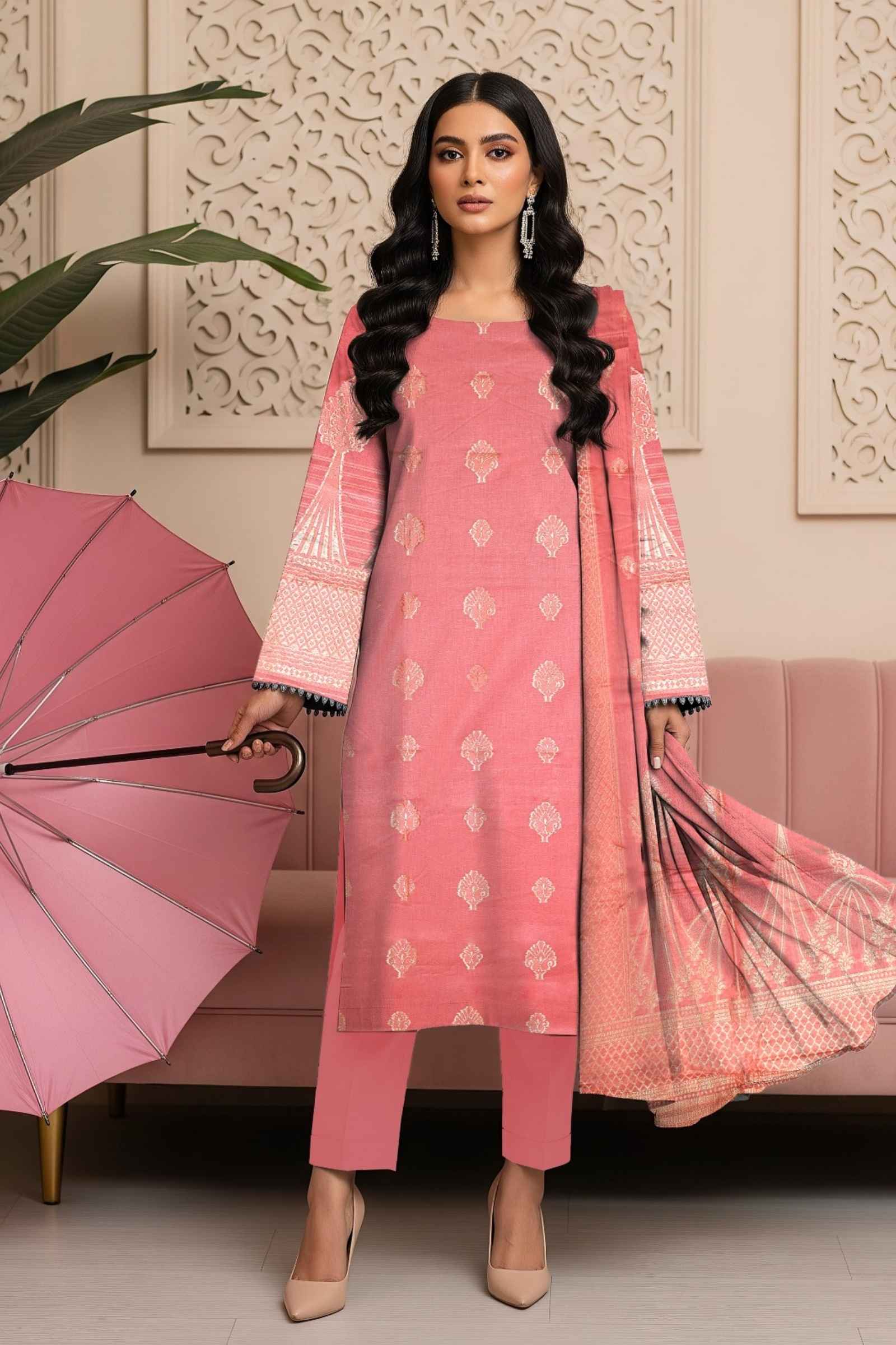Pastel Pink-Jacquard 3-Piece