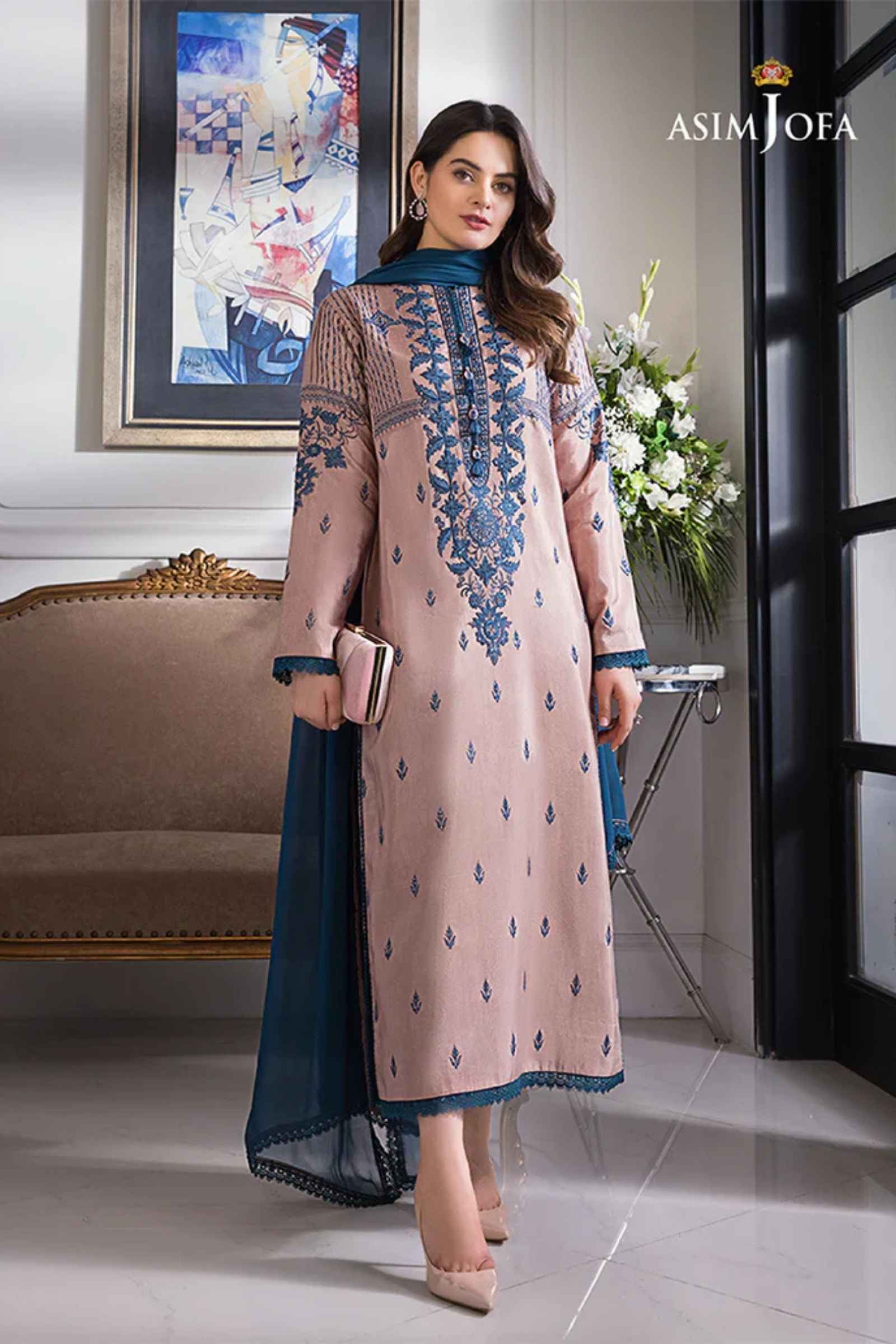 Asim Jofa 3PC Embroidered lawn with Bamber EMB Dupatta-6027