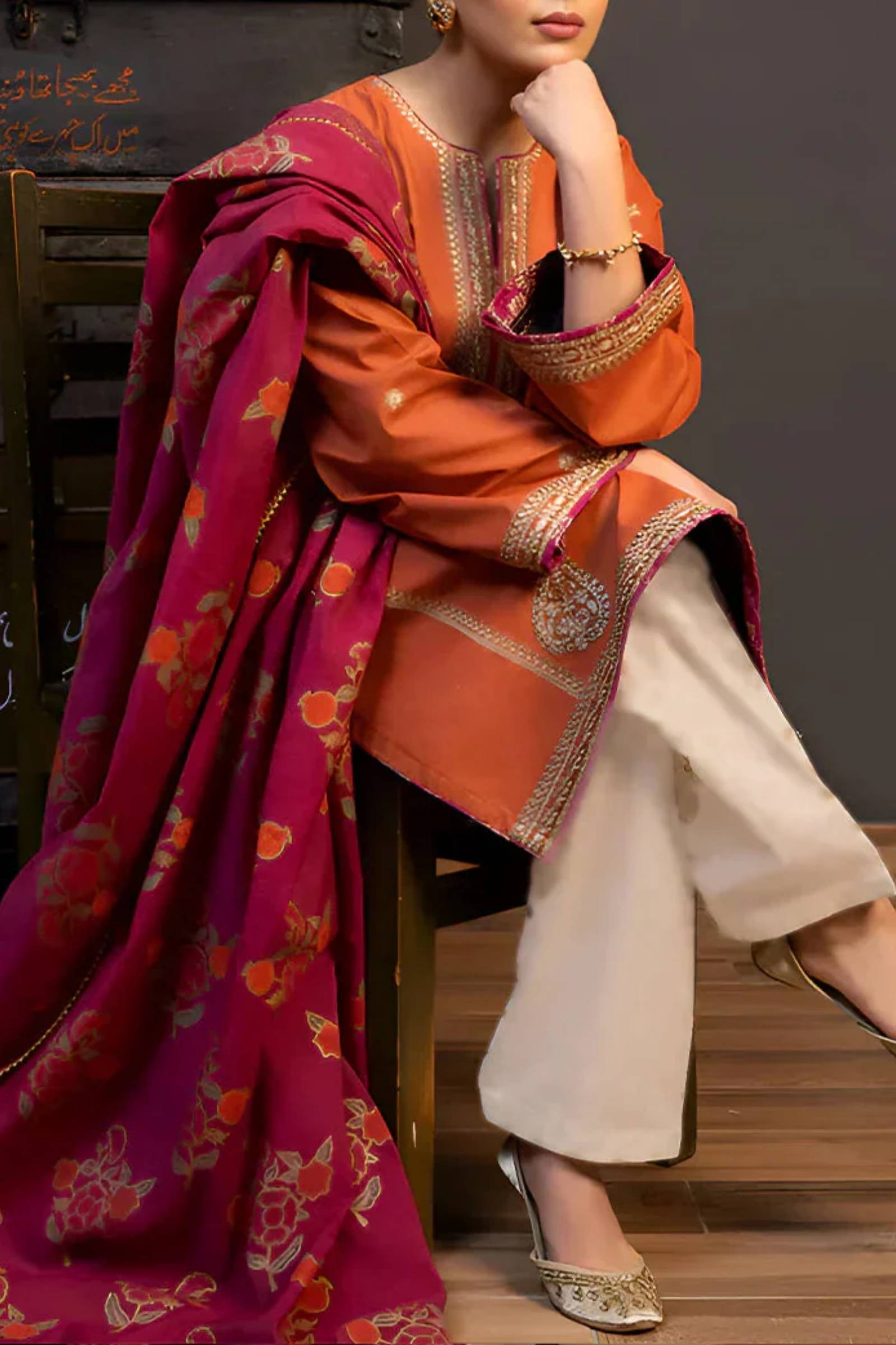 ZARA SHAHJAHAN 3PC Embroidered lawn with Voil Dupatta-6029