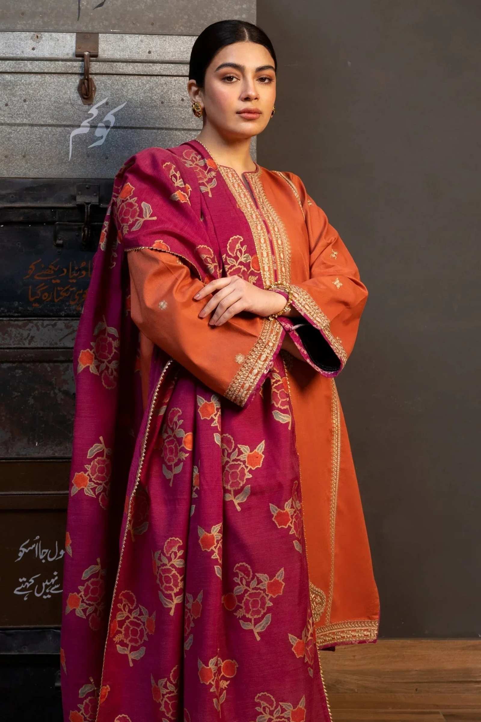 ZARA SHAHJAHAN 3PC Embroidered lawn with Voil Dupatta-6029