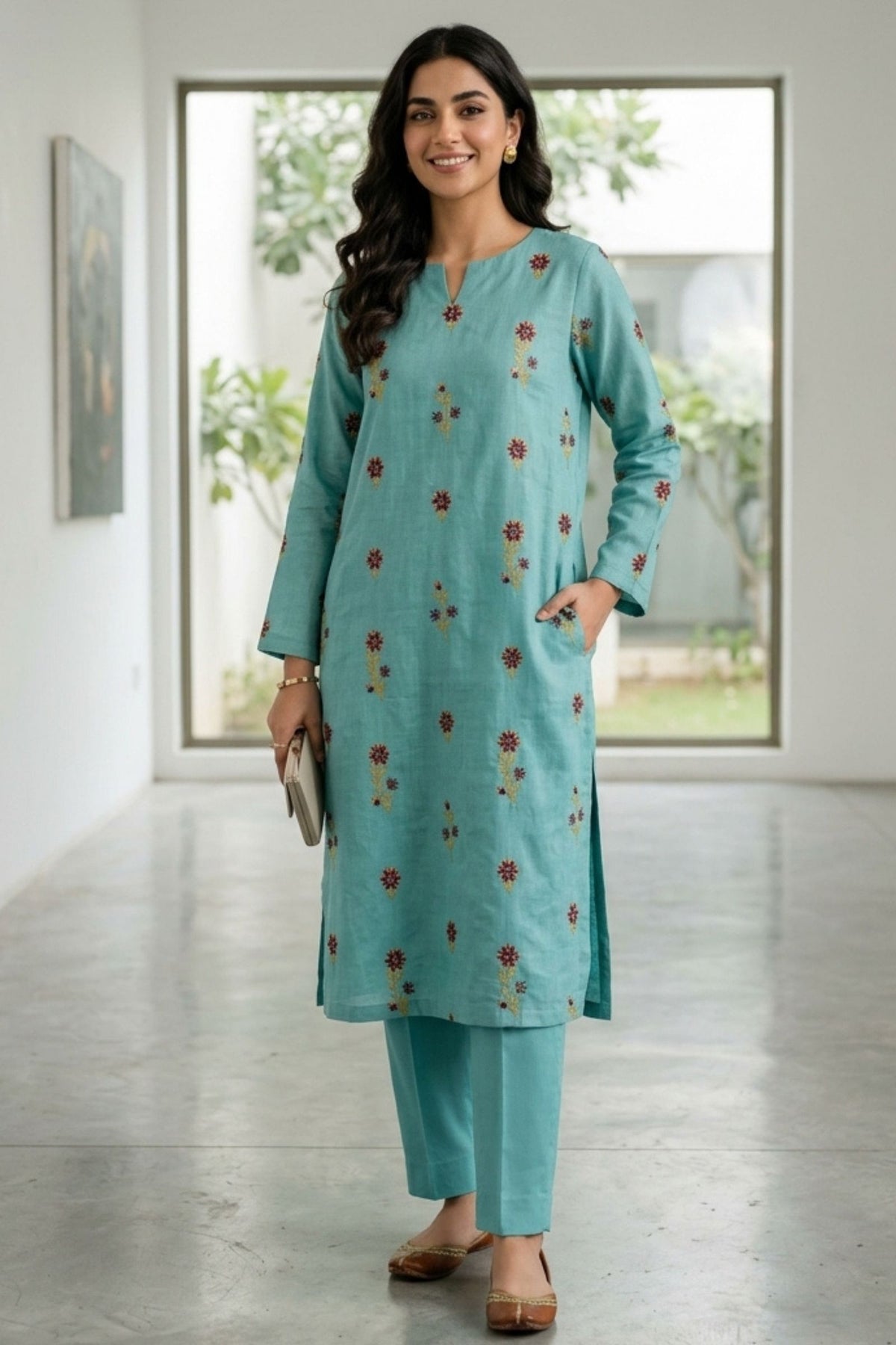 2PC Unstitched Embroidered Lawn - 424