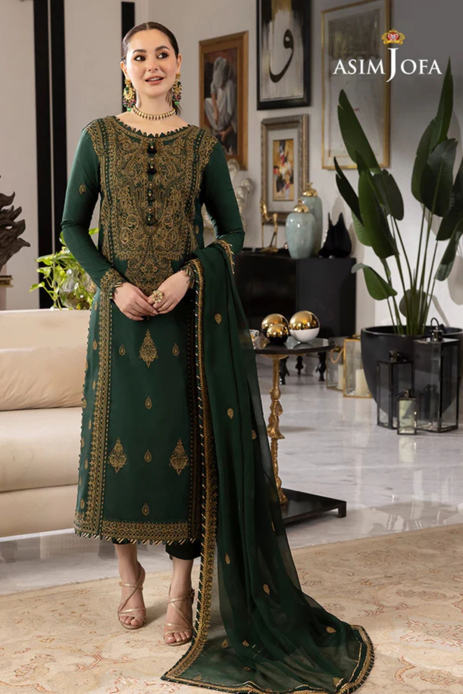Asim Jofa 3PC Embroidered lawn with Bamber EMB Dupatta-6025