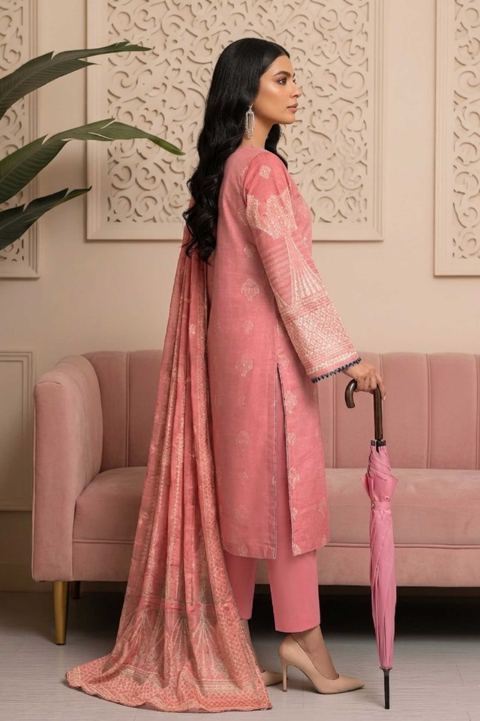 Pastel Pink-Jacquard 3-Piece