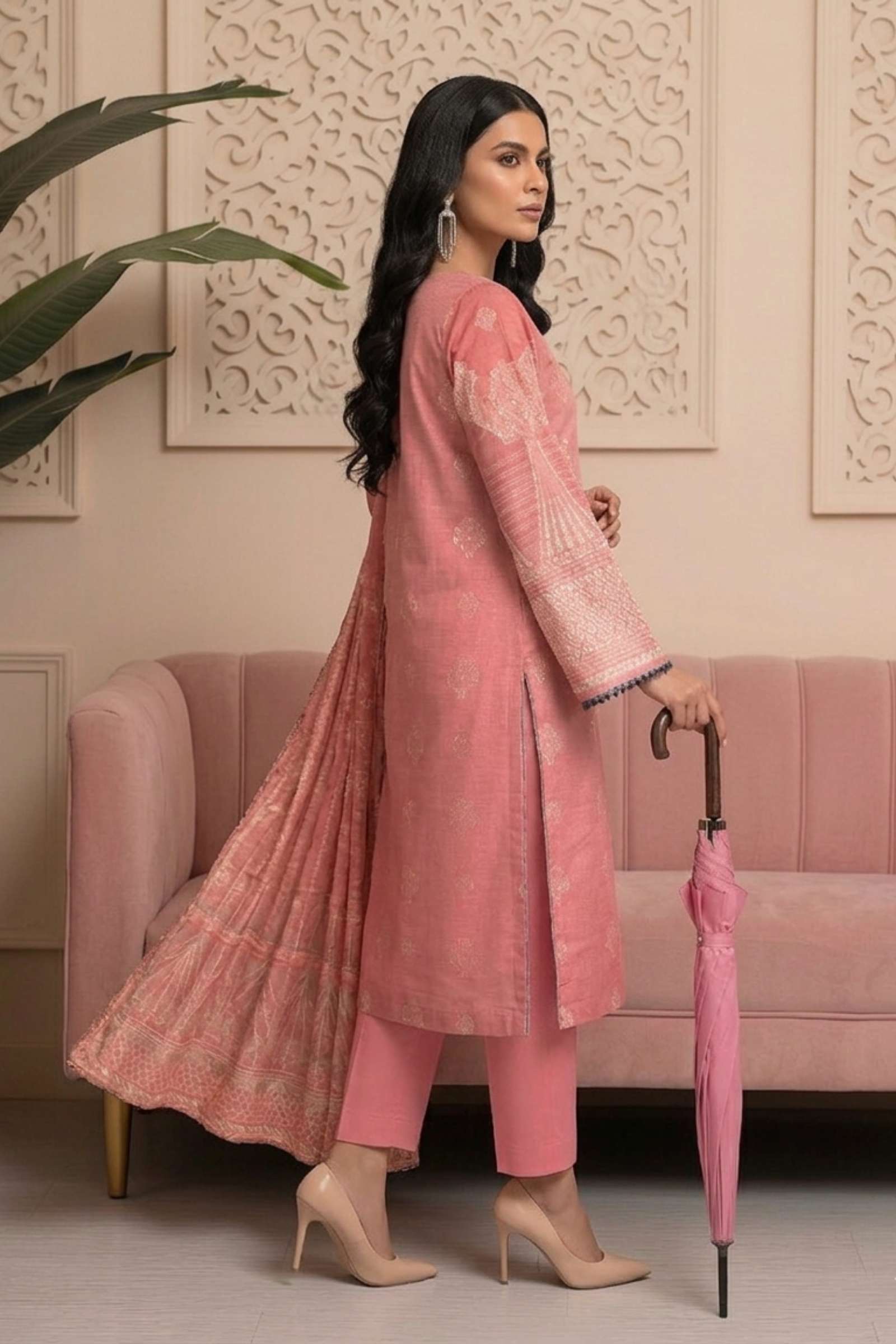 Pastel Pink-Jacquard 3-Piece
