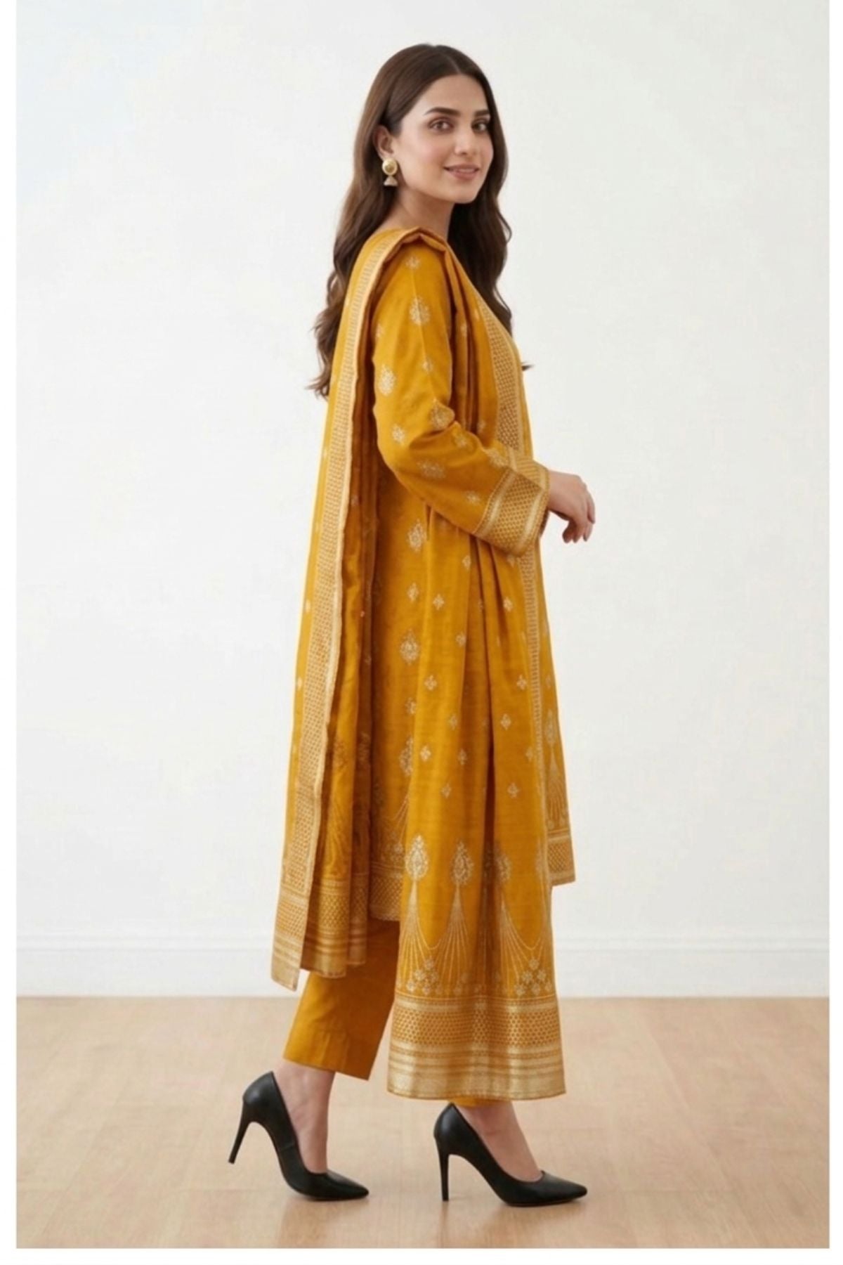 Yellow-Jacquard-3 Piece