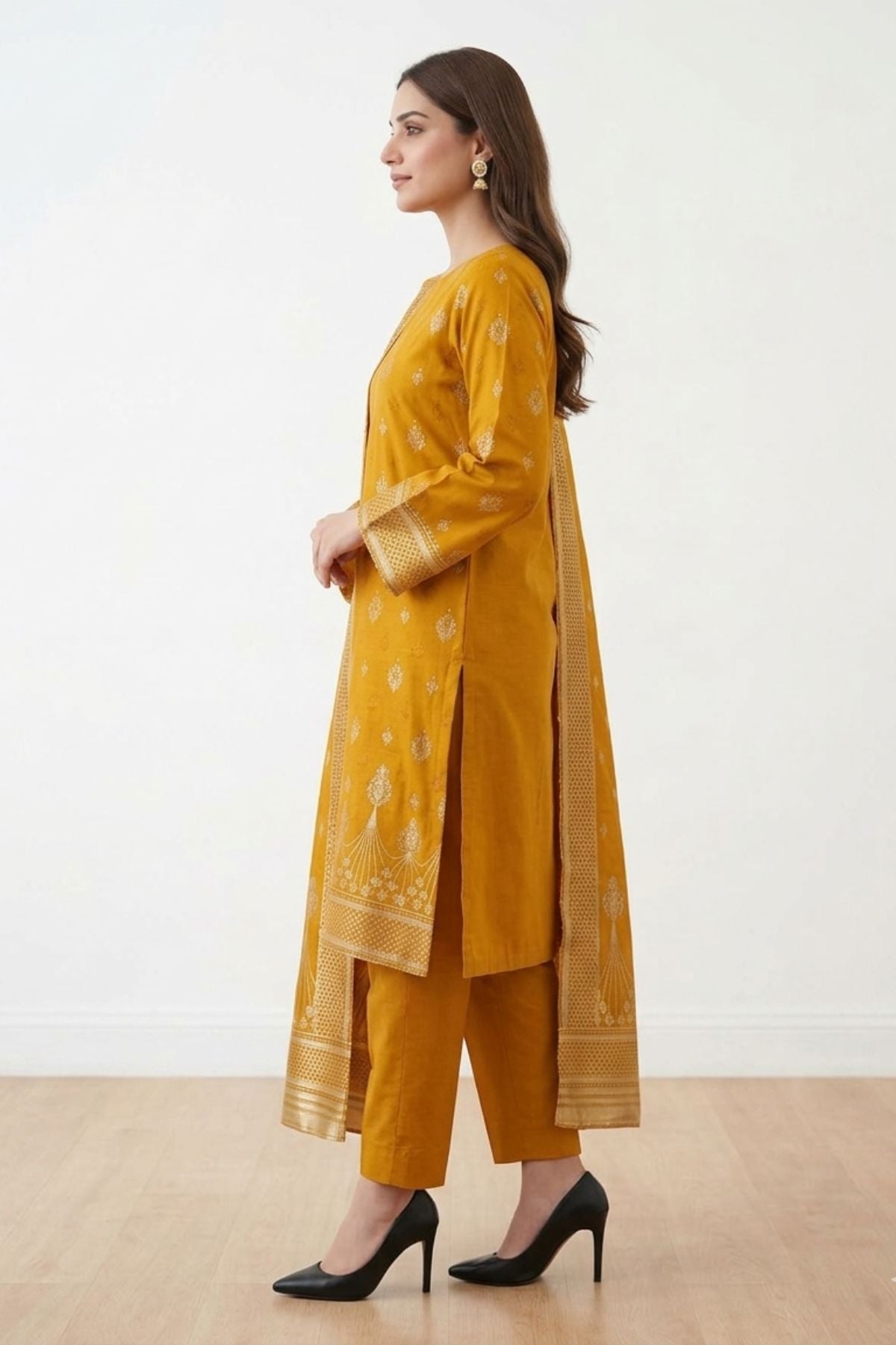 Yellow-Jacquard-3 Piece