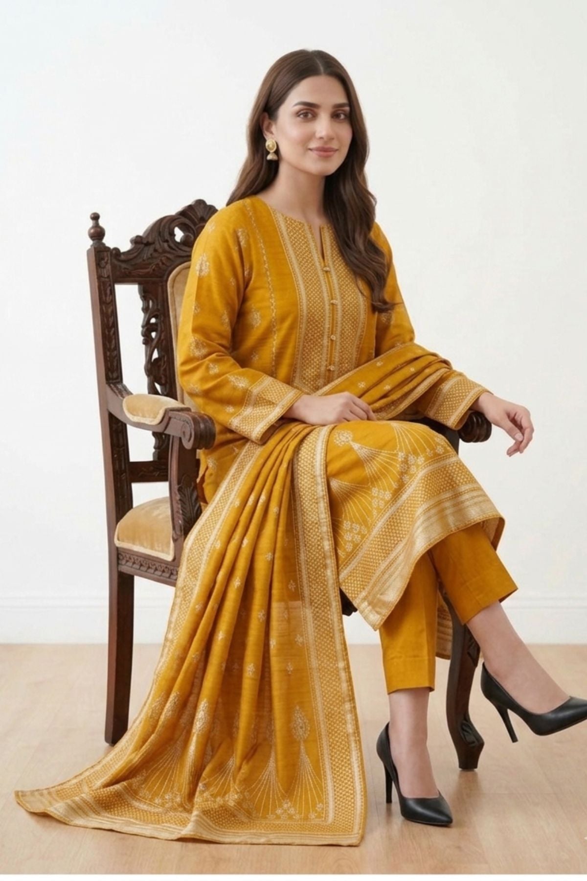 Yellow-Jacquard-3 Piece