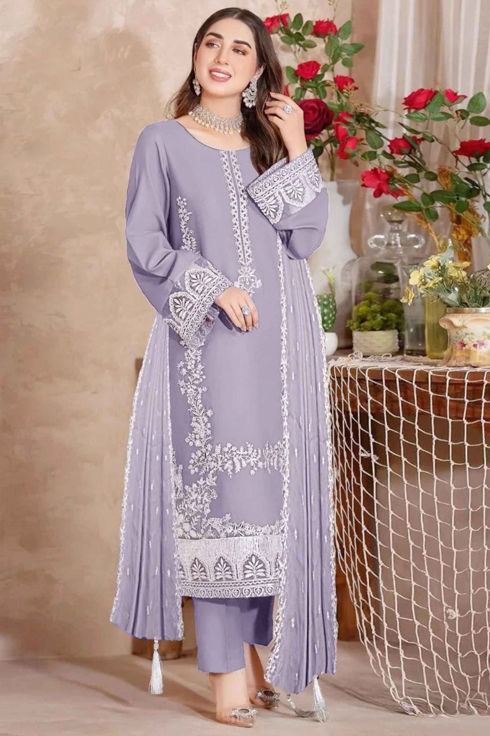 Zarqash 3PC Embroidered Lawn suit with Embroidered Chiffon dupatta-6014
