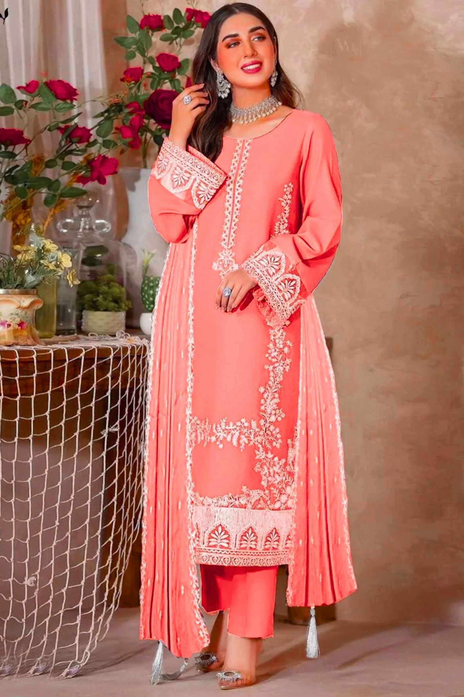 Zarqash 3PC Embroidered Lawn suit with Embroidered Chiffon dupatta-6015