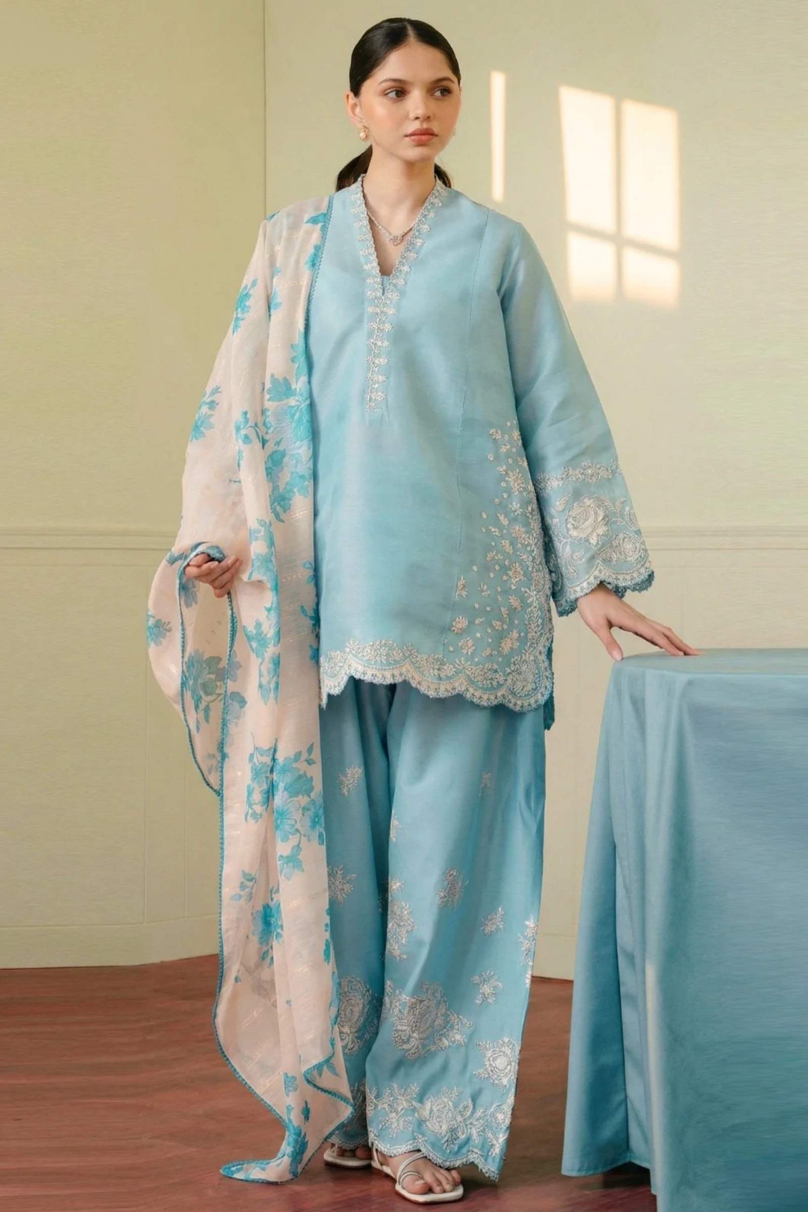 ZARA SHAHJAHAN 3PC lawn Embroidered suit with Lawn dupatta-6016