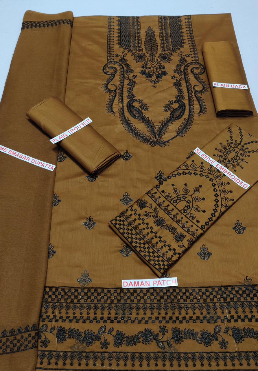 BAROQUE 3PC Lawn embroidered with Bamber embroidered Dupatta-6018