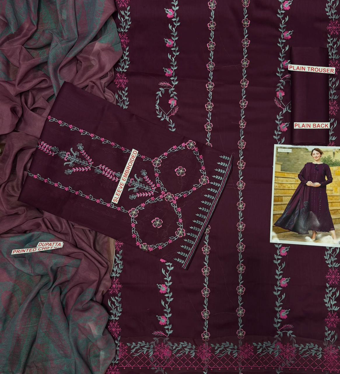 RANG RASIYA 3PC Lawn Embroidered with Voil Dupatta-6021