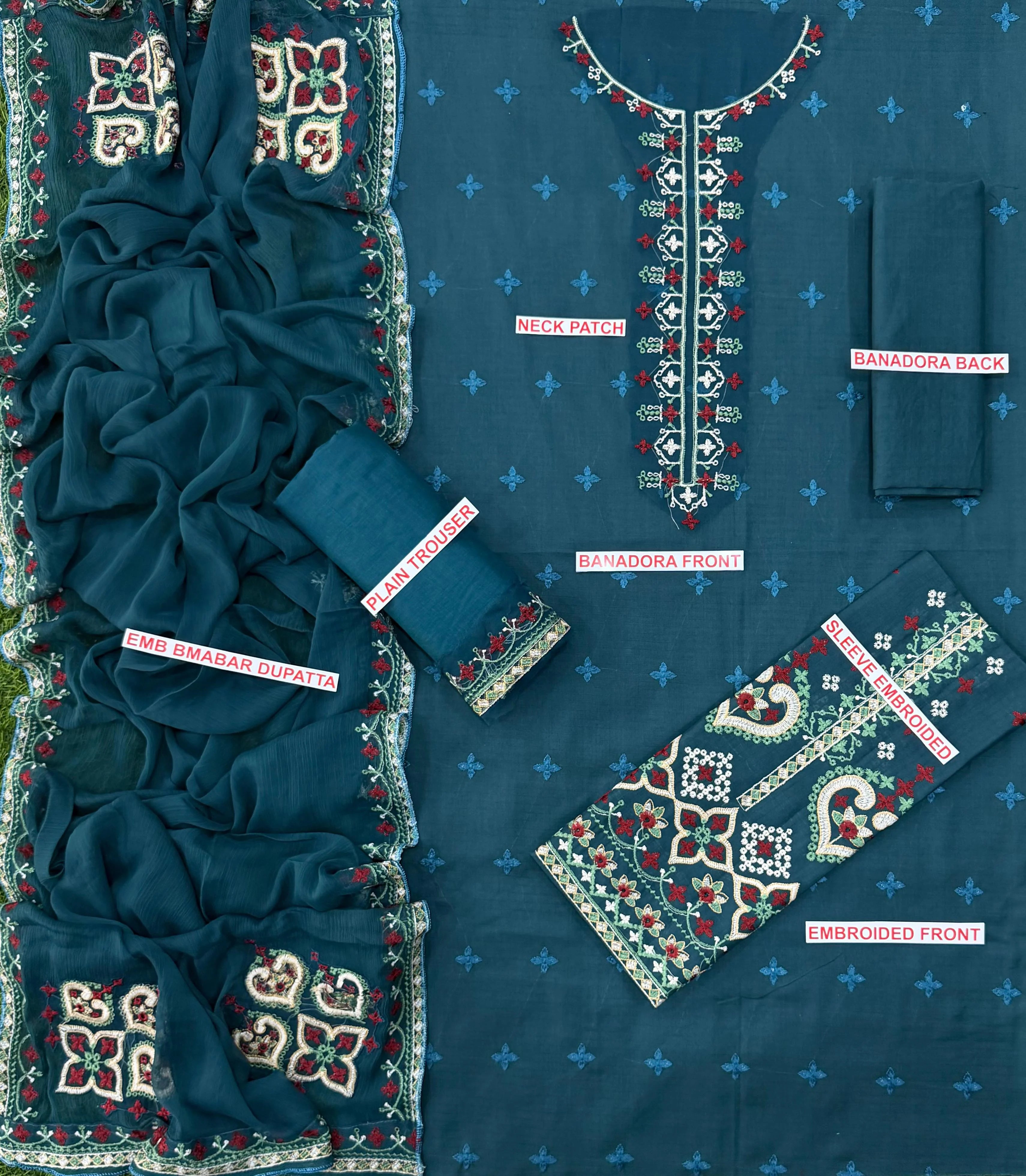 AZURE 3PC Lawn Embroidered with Ready Chiffon Dupatta-6020