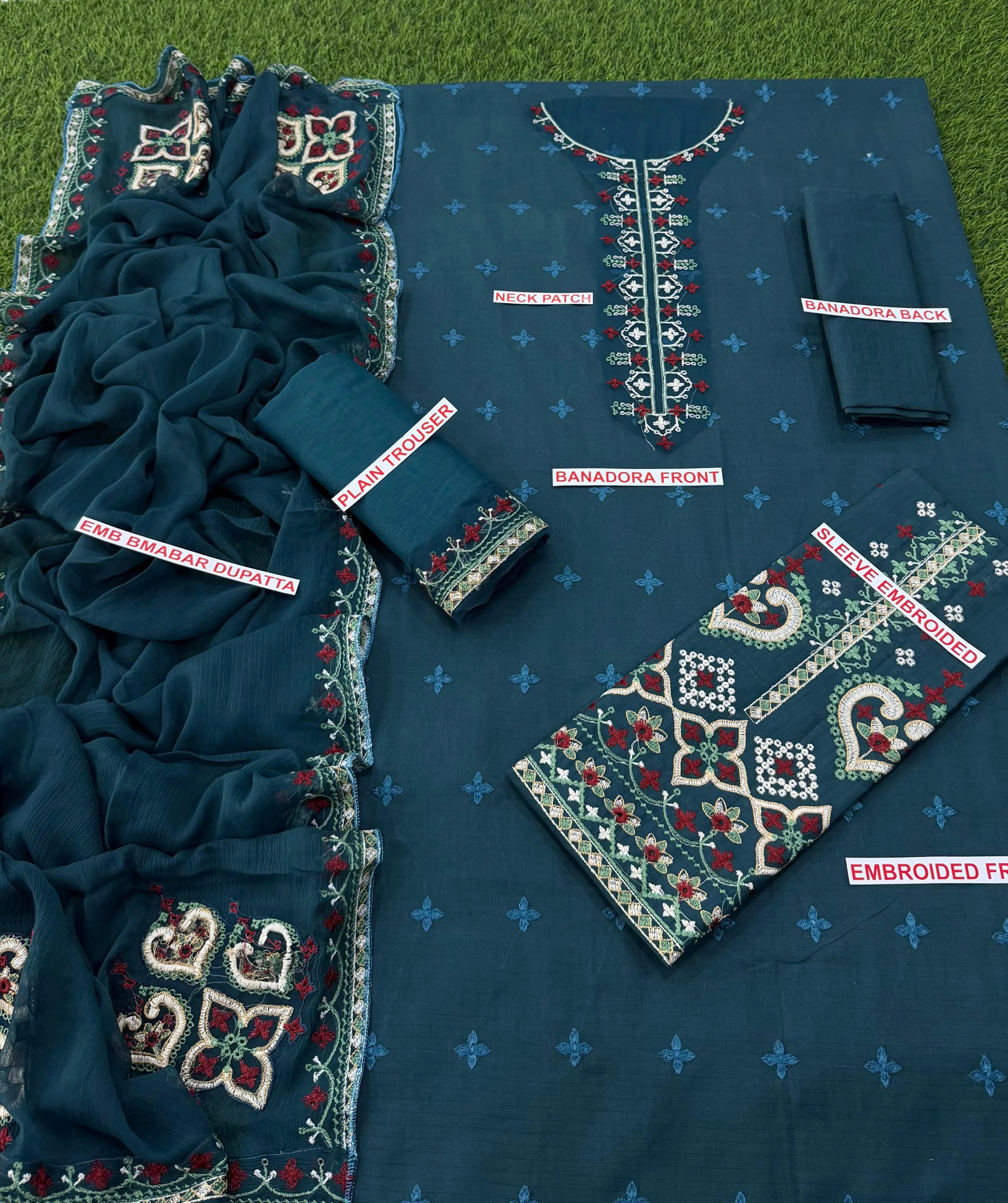 AZURE 3PC Lawn Embroidered with Ready Chiffon Dupatta-6020